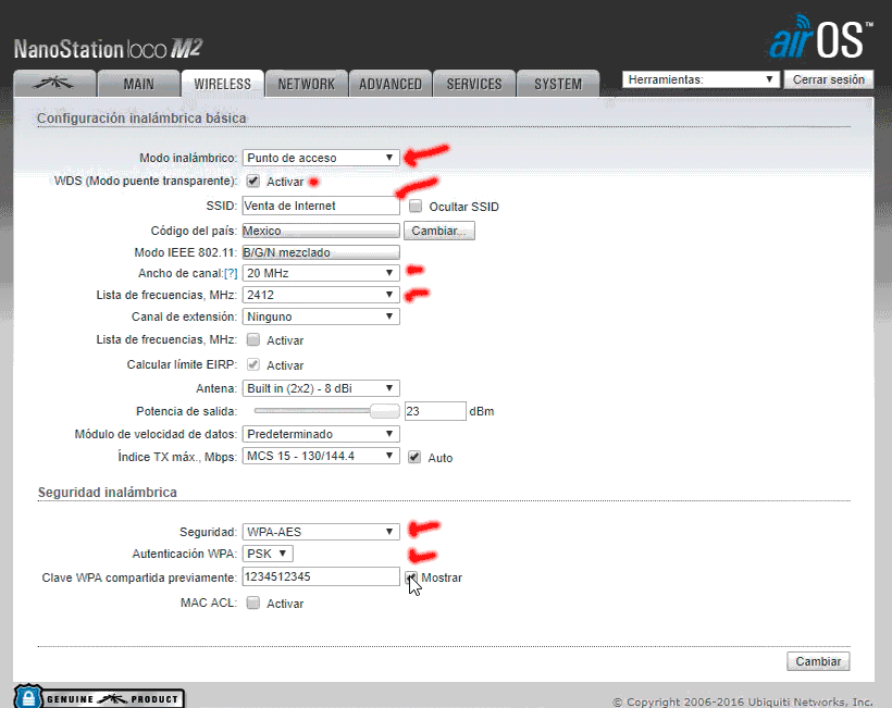 como configurar nanostation loco m2 como punto de acceso